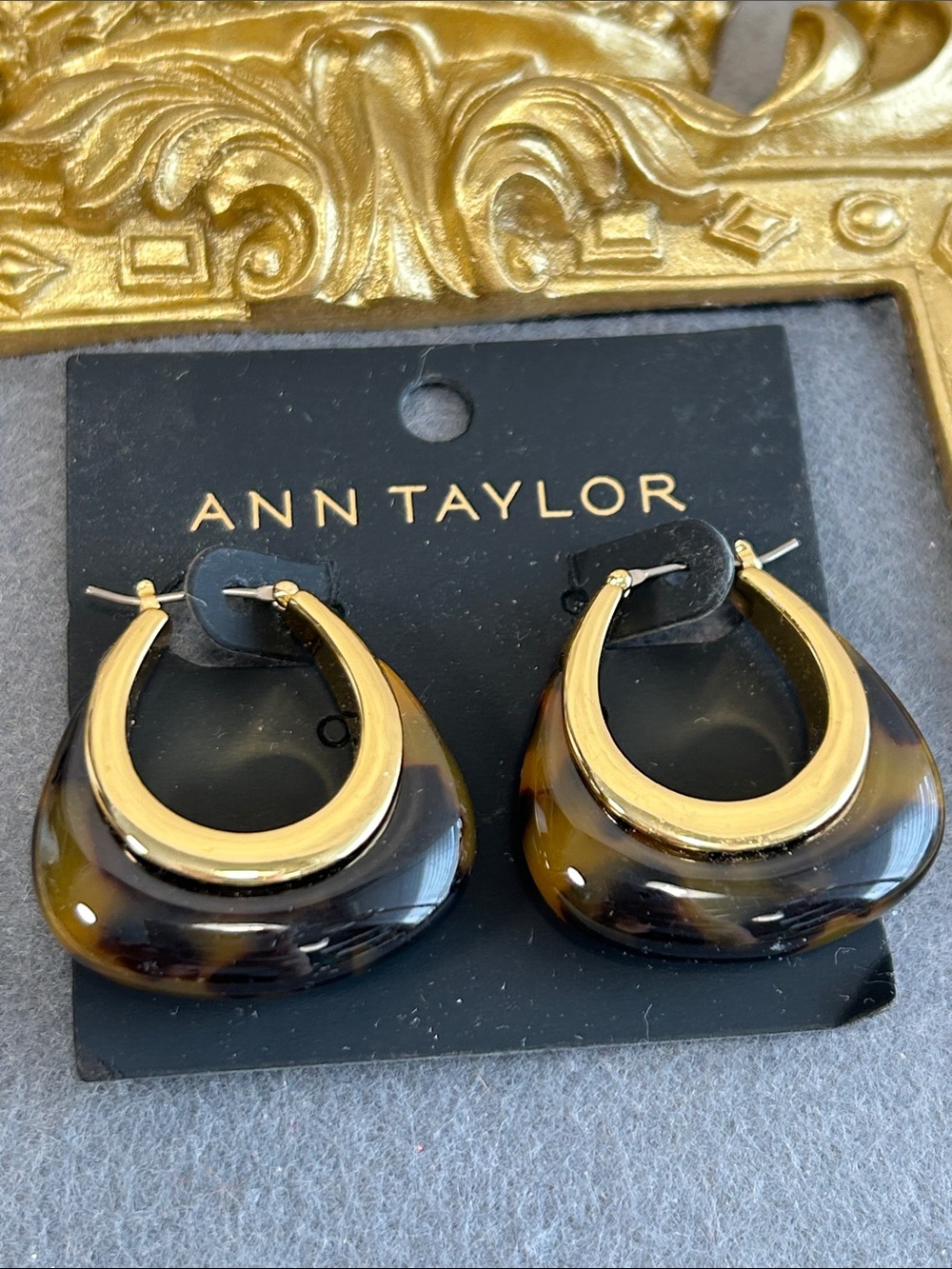Ann Taylor Tortoiseshell Hoop Earrings with Gold Accents